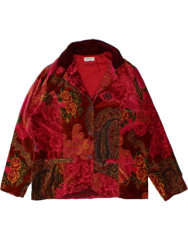Unmissable Offer VINTAGE Womens 3 Button Blazer Jacket UK 20 2XL Red Floral