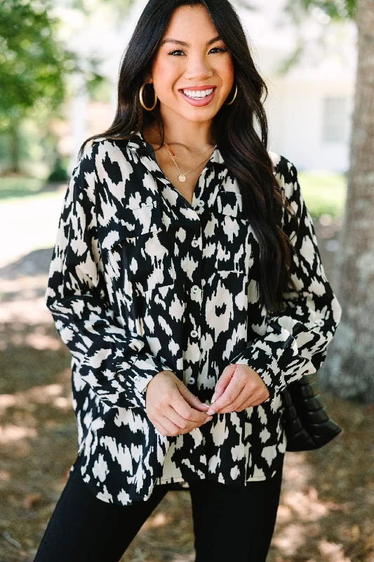 Extra Discount See The Light Black Animal Print Blouse
