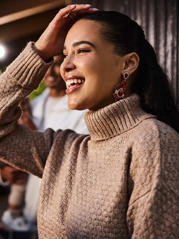 Mega Deal Melange Diamond Honeycomb Stitch Sweater