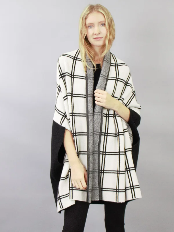 Steals and Deals Leather Piping Trimmed Reversible Plaid Open Front