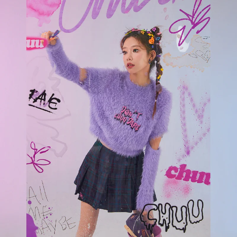 Big Savings Fuzzy Sleeve Slit Crop Knit Sweater