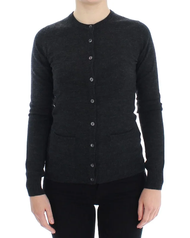 Can't Miss Gray Wool Cardigan Sweater with Logo Details 38 IT Women