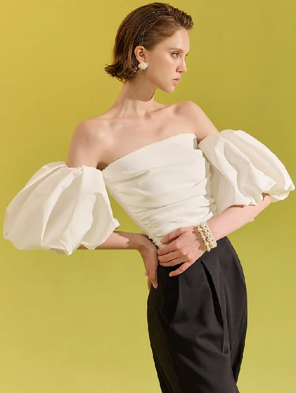 Weekend Deal B9121 Puff Shirring Crop Blouse