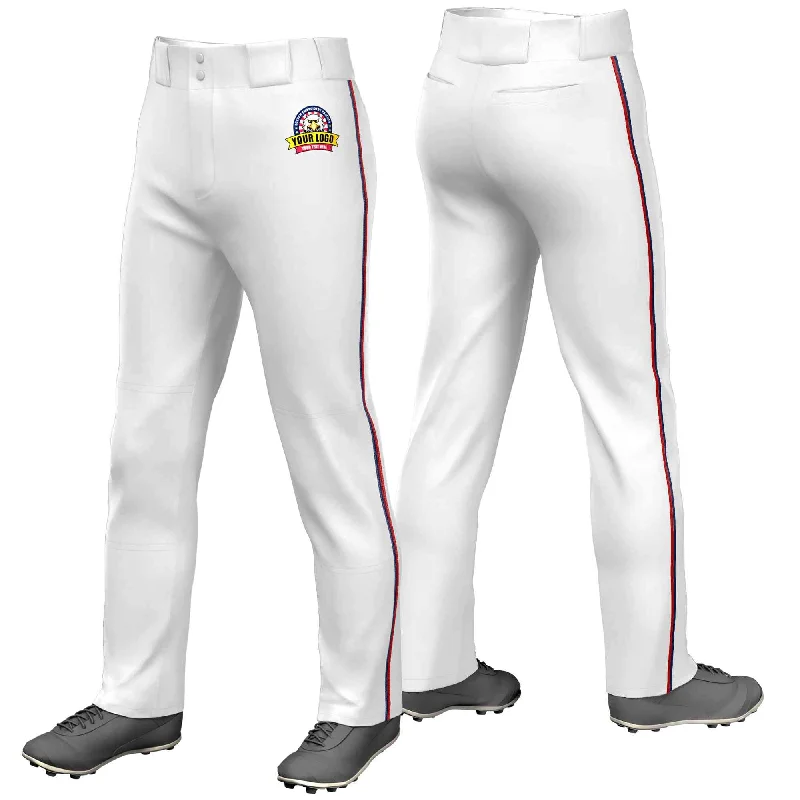 Custom White Navy-Red Classic Fit Stretch Practice Loose-fit Baseball Pants