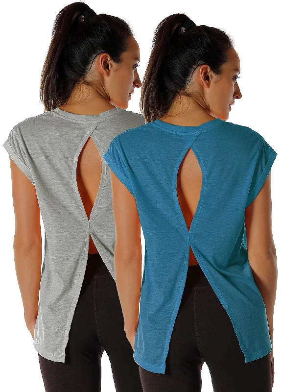 Mega Discount icyzone Open Back Workout Top Shirts - Yoga t-Shirts Activewear Exercise Tops for Women