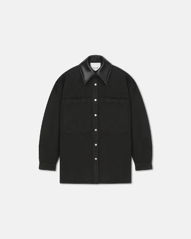 Weekend Bargains to Grab Beaux - Leather-Trimmed Denim Shirt - Anthracite