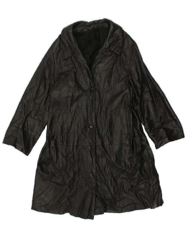 Hurry Up VINTAGE Womens Leather Coat UK 16 Large Black Leather