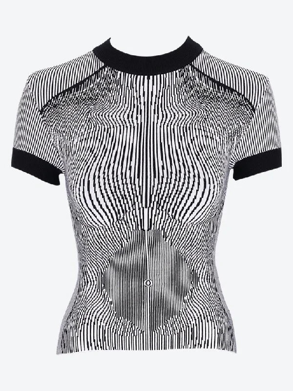 Act Fast Morphing pinstripe jacquard knitted t-shirt