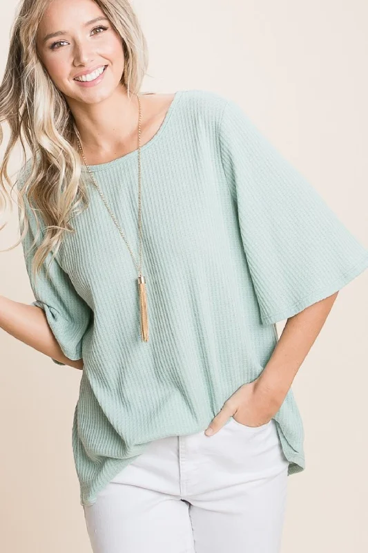 Midnight Madness BOMBOM Round Neck Waffle Knit T-Shirt