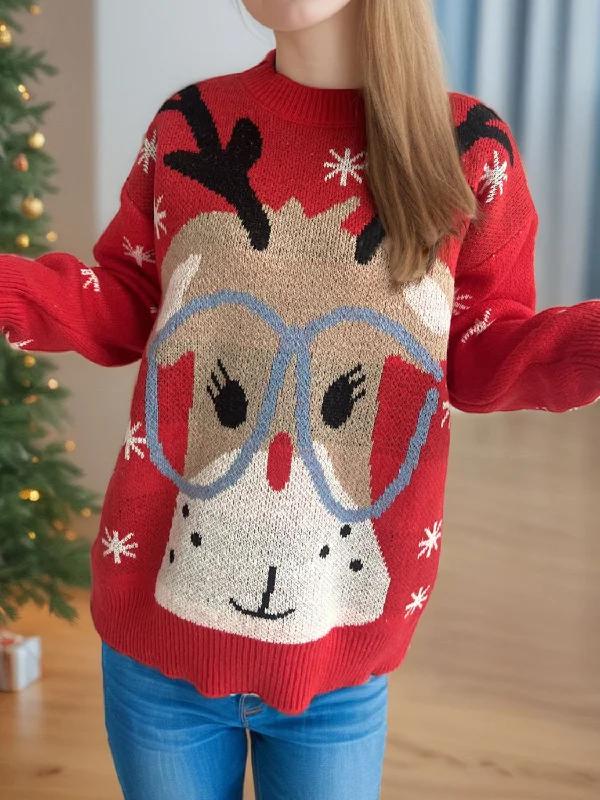 Weekend Savings Sensation Reindeer Round Neck Dropped Shoulder Sweater