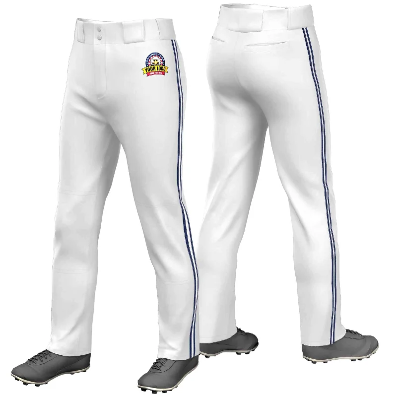 Custom White Navy White-Navy Classic Fit Stretch Practice Loose-fit Baseball Pants