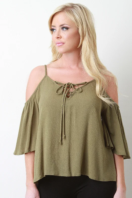 Super Bargain Corset Lace Up Open Shoulder Bohemian Top