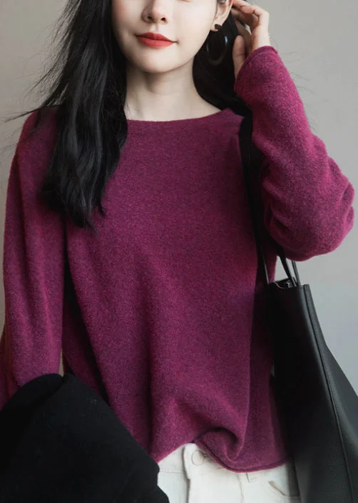 Clearance Items Italian Purple O Neck Patchwork Warm Knit Sweater Tops Fall