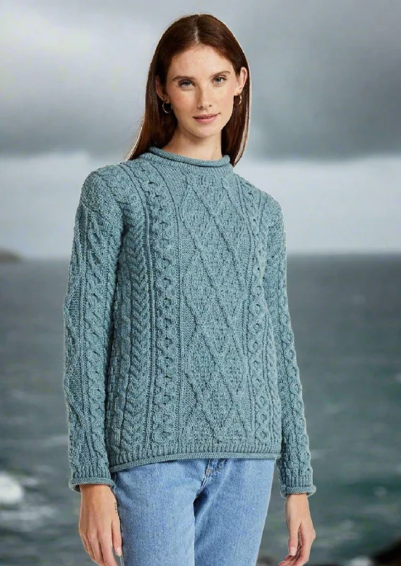 Weekend Offers That Sizzle Roll Neck Aran Crew Sweater | Summer Storm