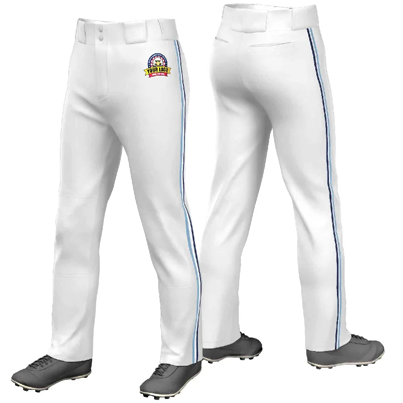 Custom White Royal White-Navy Classic Fit Stretch Practice Loose-fit Baseball Pants