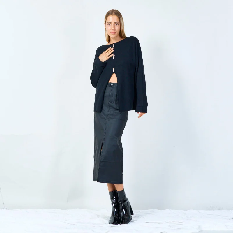 Stock Clearance Elegant button-up knit sweater wholesale