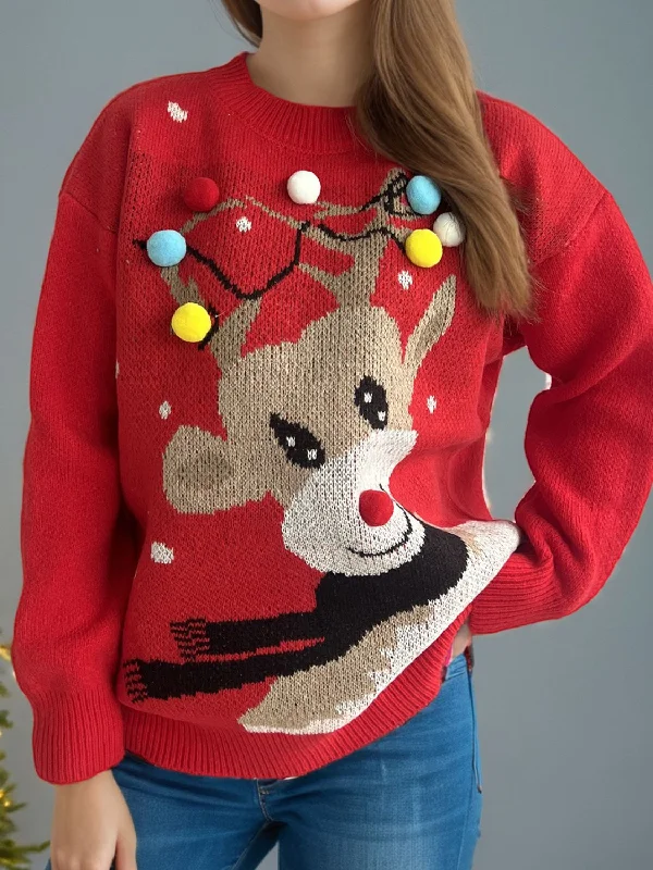 Major Savings Reindeer Round Neck Long Sleeve Sweater