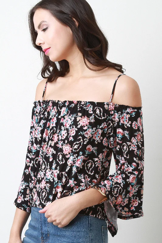 Today’s Deal Floral Cold Shoulder Bell Sleeves Top