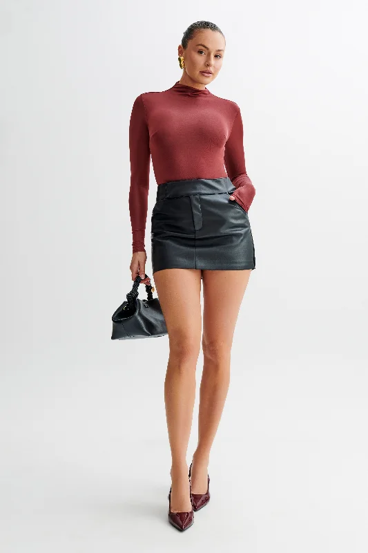 Discount Mania Elani Slinky High Neck Bodysuit - Wine