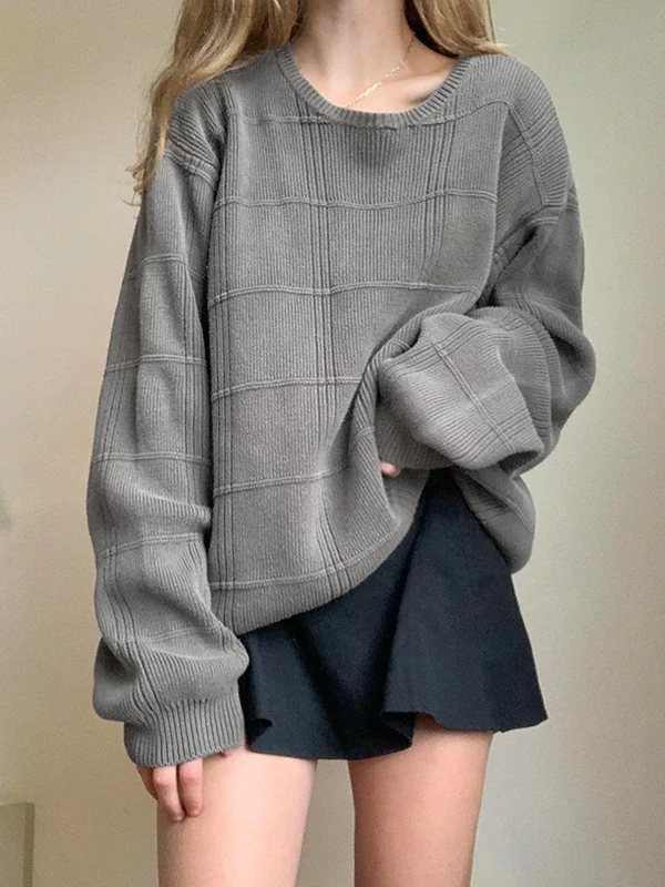 Clearance Items Glen Check Graceful Knit Oversized Sweater