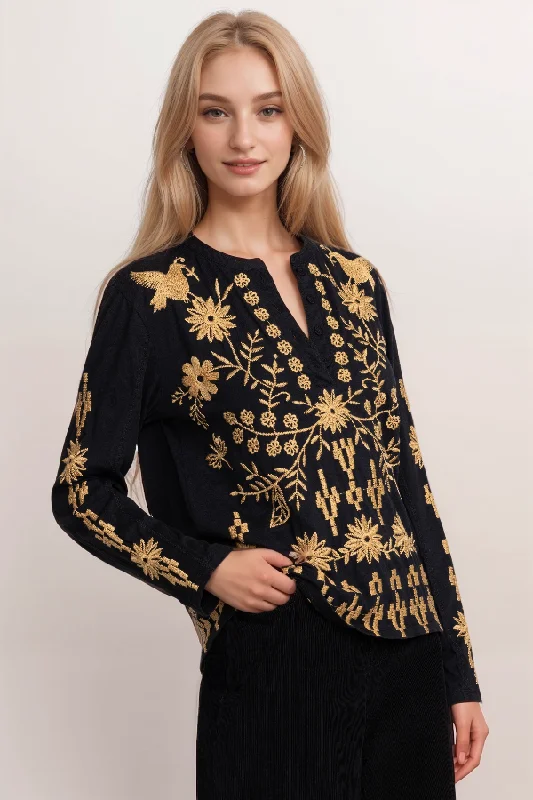 Exclusive Deal Johnny Was Georgina Raw Seam Henley Shirt J10623 Boho Chic *