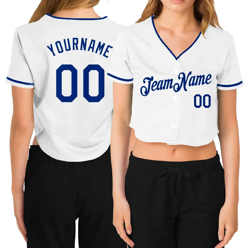 Deal of the Week Custom Women's White Royal V-Neck Cropped Baseball Jersey