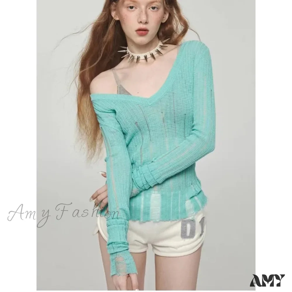Quick Sale Y2K Women Knit Hollow Out V Neck Pullovers See Through Stylish Harajuku Korean Fashion Autumn Gyaru Sweater Quick Sale Y2K Women Knit Hollow Out V Neck Pullovers See Through Stylish Harajuku Korean Fashion Autumn Gyaru Sweater
