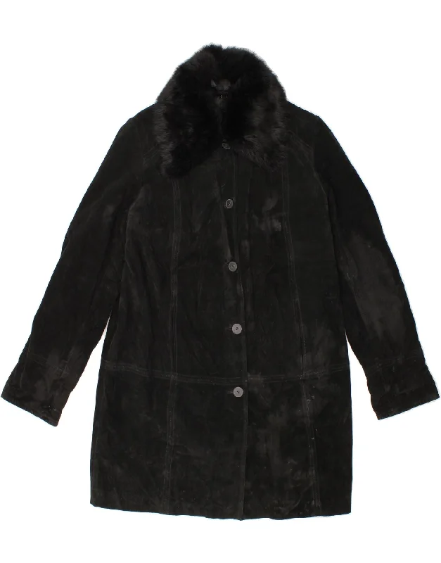 Limited Offer ZARRO Womens Suede Overcoat IT 44 Medium Black Leather