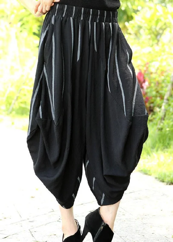 Weekend Savings Delight Comfy Black Striped Patchwork asymmetrical design Crop Spring Pants