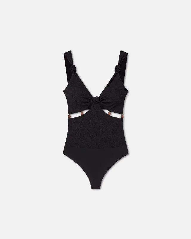 Stock Clearance Seve - Beaded Mesh-Jersey Bodysuit - Black