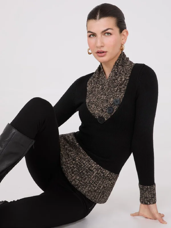 Weekend Bargains Galore Contrast Cowl Neck Tunic Sweater