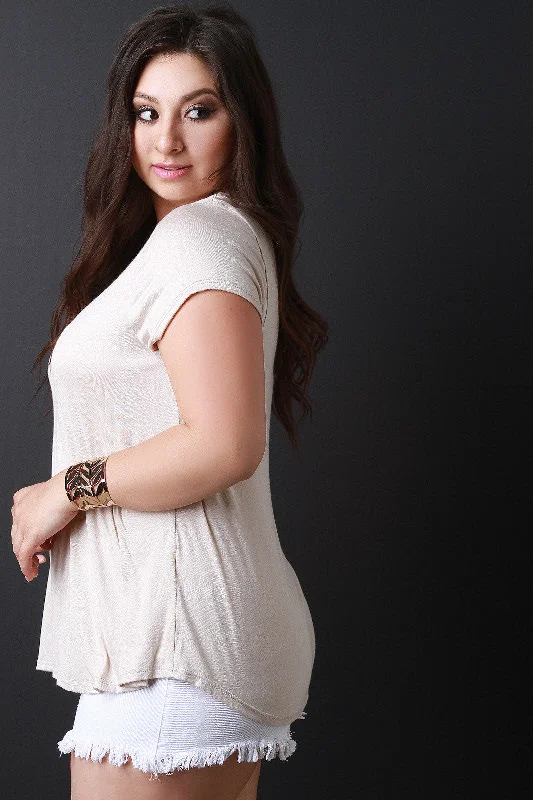Super Deal Eyelet Trim V Neck Tee
