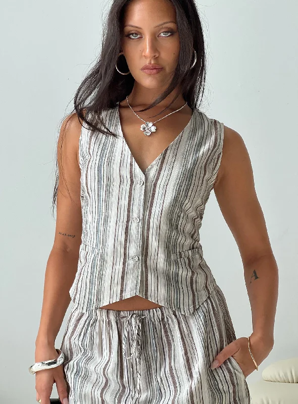 TIME-Limited Offer Flutters Vest Top White / Blue Stripe
