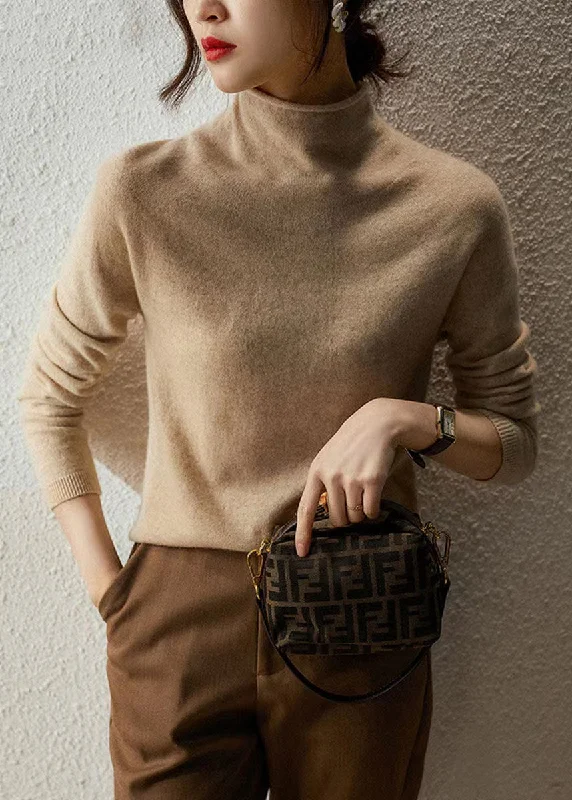 Price Rollback French Beige Hign Neck Warm Wool Sweaters Fall