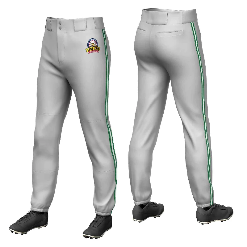 Custom Gray Kelly Green White-Kelly Green Classic Fit Stretch Practice Pull-up Baseball Pants