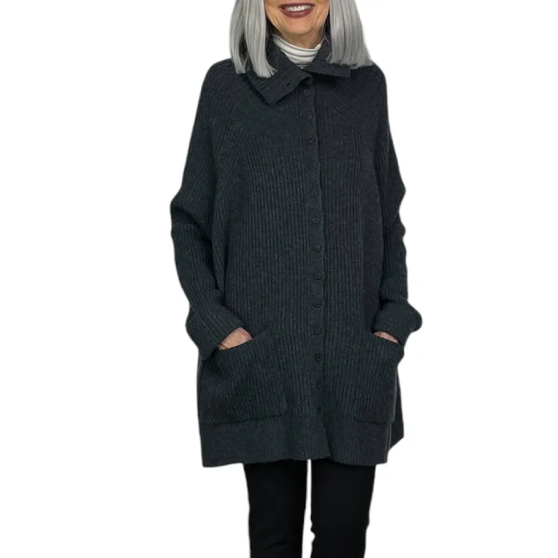 Weekend Discounts to Delight RIBBED KNIT HI-NECK CARDIGAN