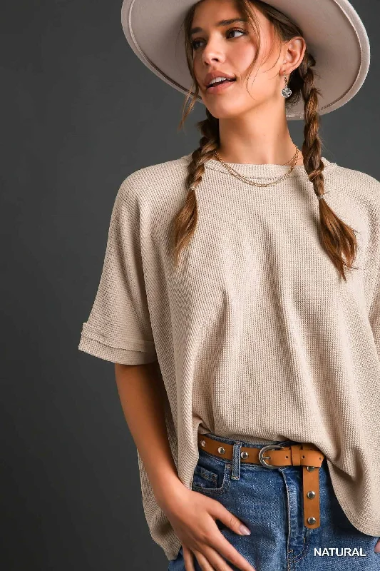 Savings Galore Waffle Knit Short Sleeve Top