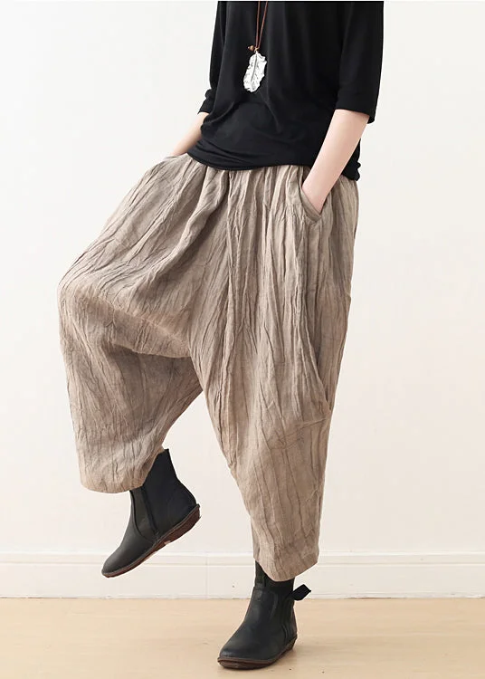 Low Prices Elegant Khaki Tie Dye Wrinkled Linen Harem Pants Fall