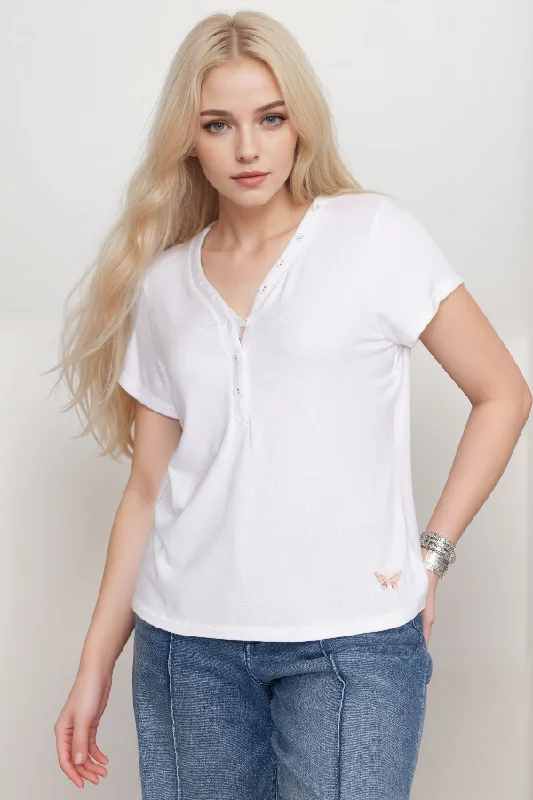 Limited Availability Johnny Was Calme Modal Jersey Button Neck Tee O11104 Boho Chic *