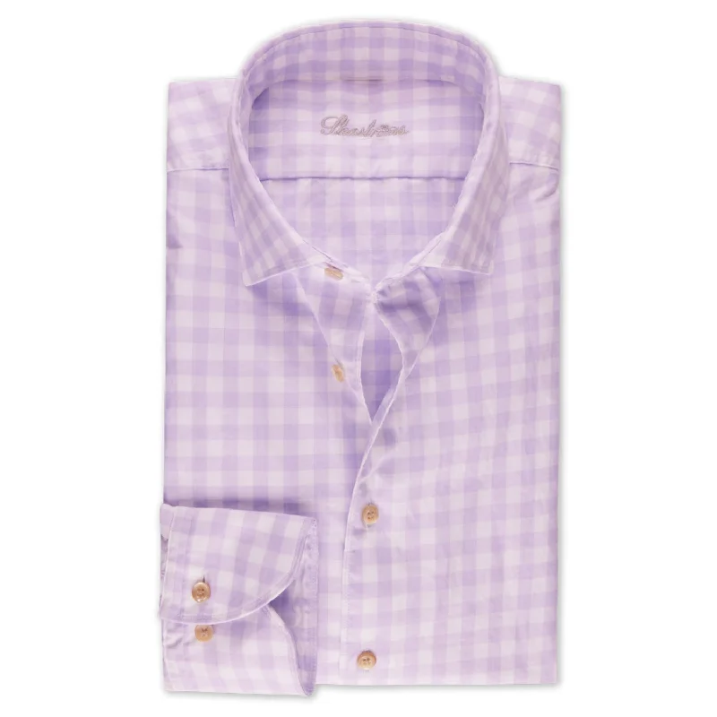 Lavender Gingham Garment Wash Fitted Body Casual Shirt - Stenströms