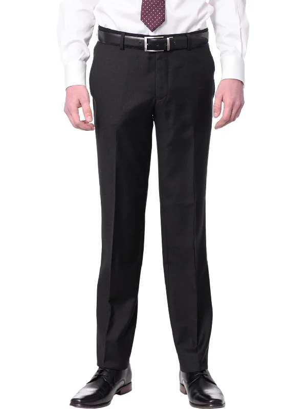 Mens Slim Fit Solid Black Flat Front Wool Dress Pants