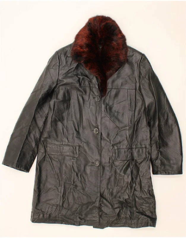 Midnight Sale STUDIO Womens Leather Coat IT 42 Medium Black Leather