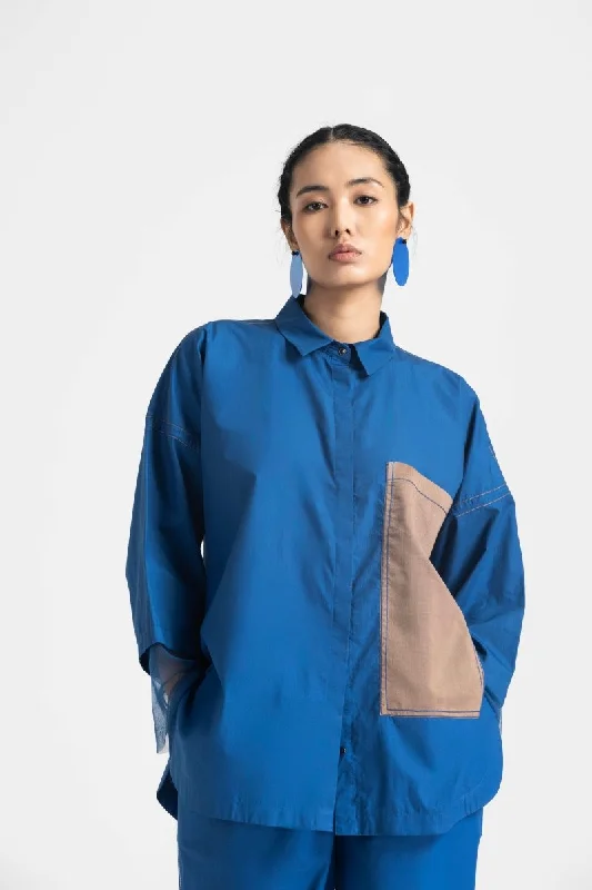 Weekend Bargains to Indulge In Contrast Detail Shirt - Electric Blue