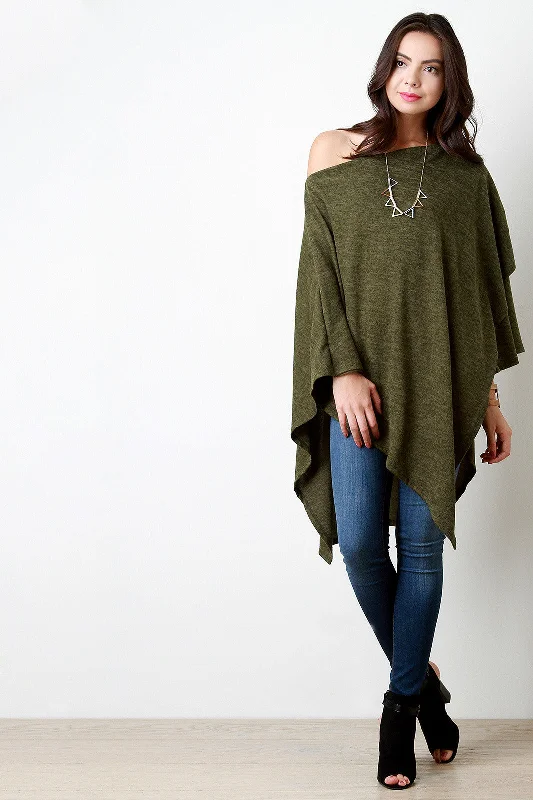 Instant Deal Loose Knit Asymmetrical Pleated Poncho Top