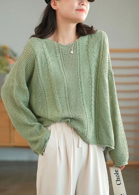 Weekend Bargains to Cherish Green Solid Knit Sweaters O-Neck Oversized Winter