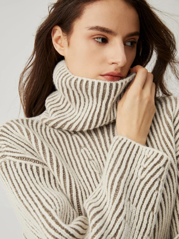 Super Deal Turtleneck Striped Graceful Knit Sweater