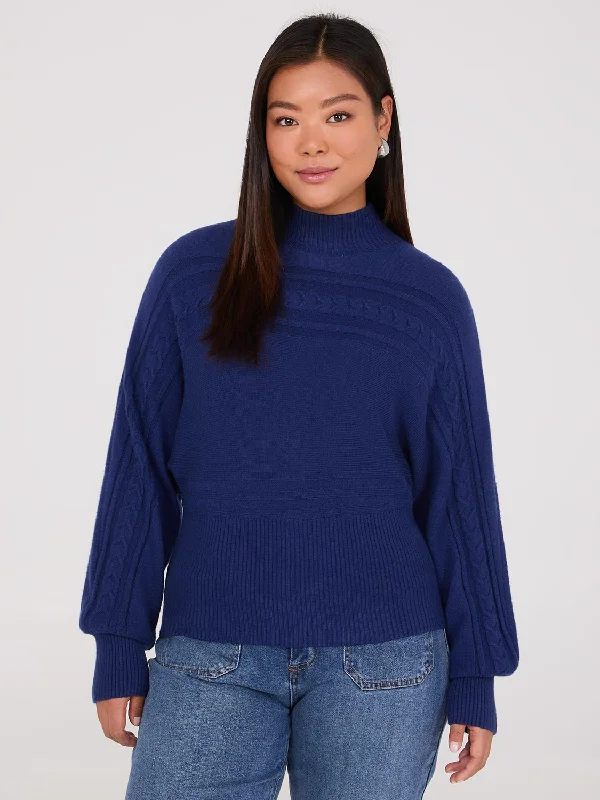 Price Rollback Cable Knit Mock Neck Dolman Sleeve Sweater