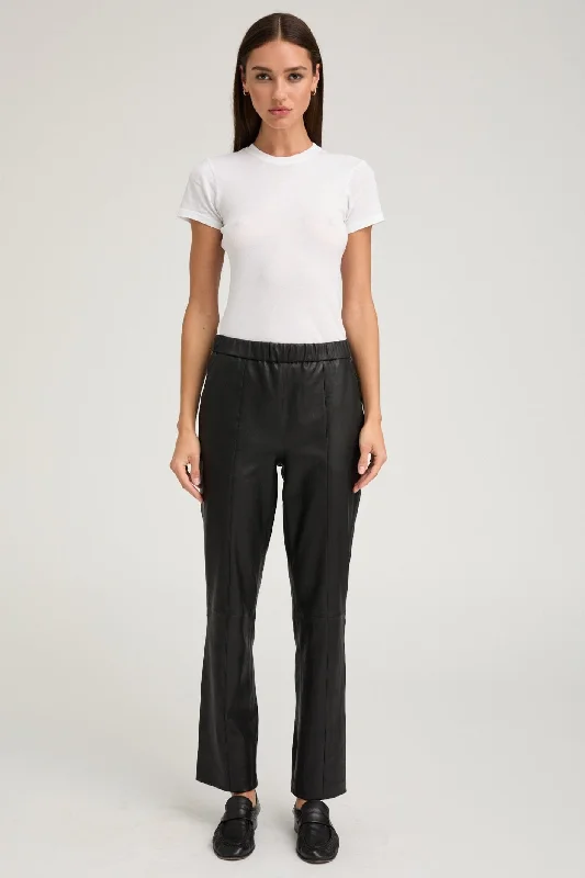 Overstock Sale Black Leather Sophia Pintuck Joggers