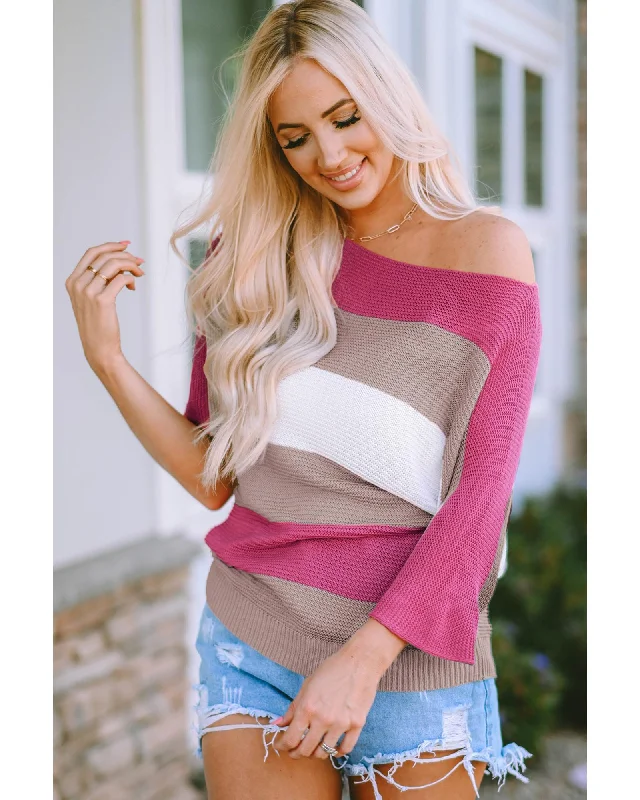 Weekend Savings Spree Azura Exchange Half Sleeve Contrast Stripe Knit Sweater - M