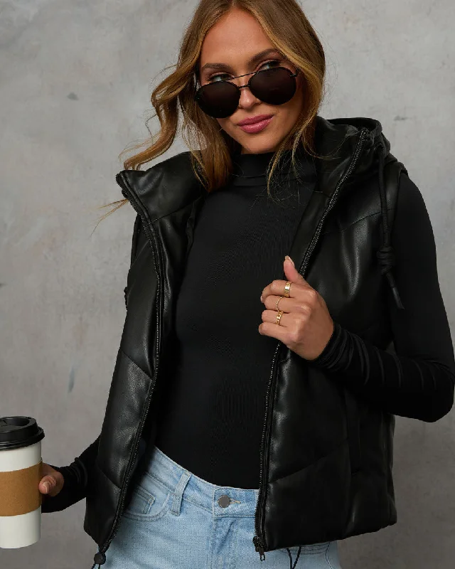 Overstock Sale Shelton Pocketed Hooded Faux Leather Puffer Vest